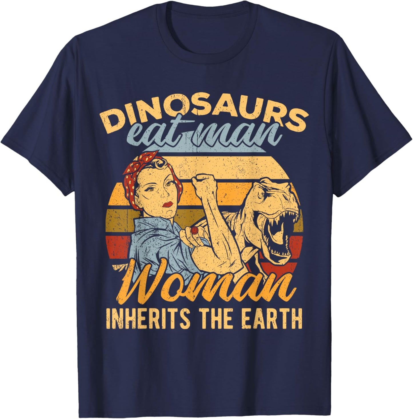 Dinosaurs eat man woman inherits the earth - hunt maid frill T-Shirt - T-Shirt | Navy