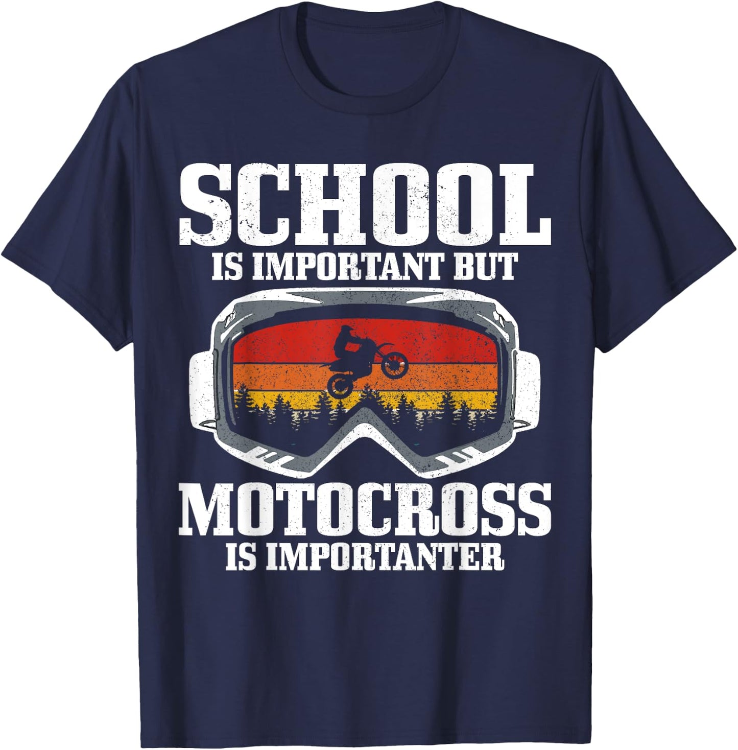 School Is Important But Motocross Is Importanter Dirt Bike T-Shirt - T-Shirt | Navy