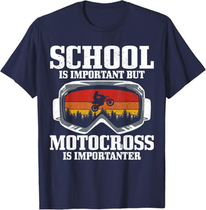 School Is Important But Motocross Is Importanter Dirt Bike T-Shirt - T-Shirt | Navy