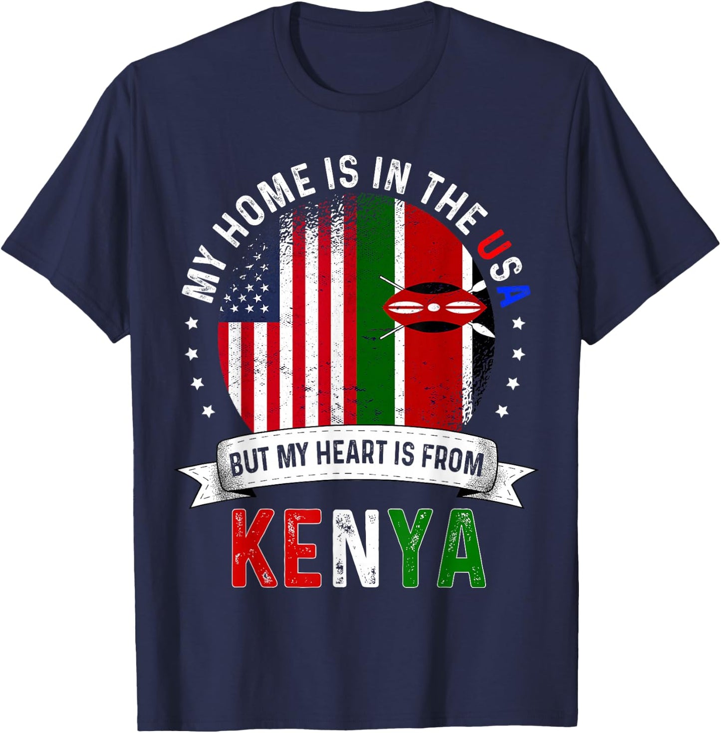 kenyan American Patriot Heart is from kenya Flag T-Shirt - T-Shirt | Navy