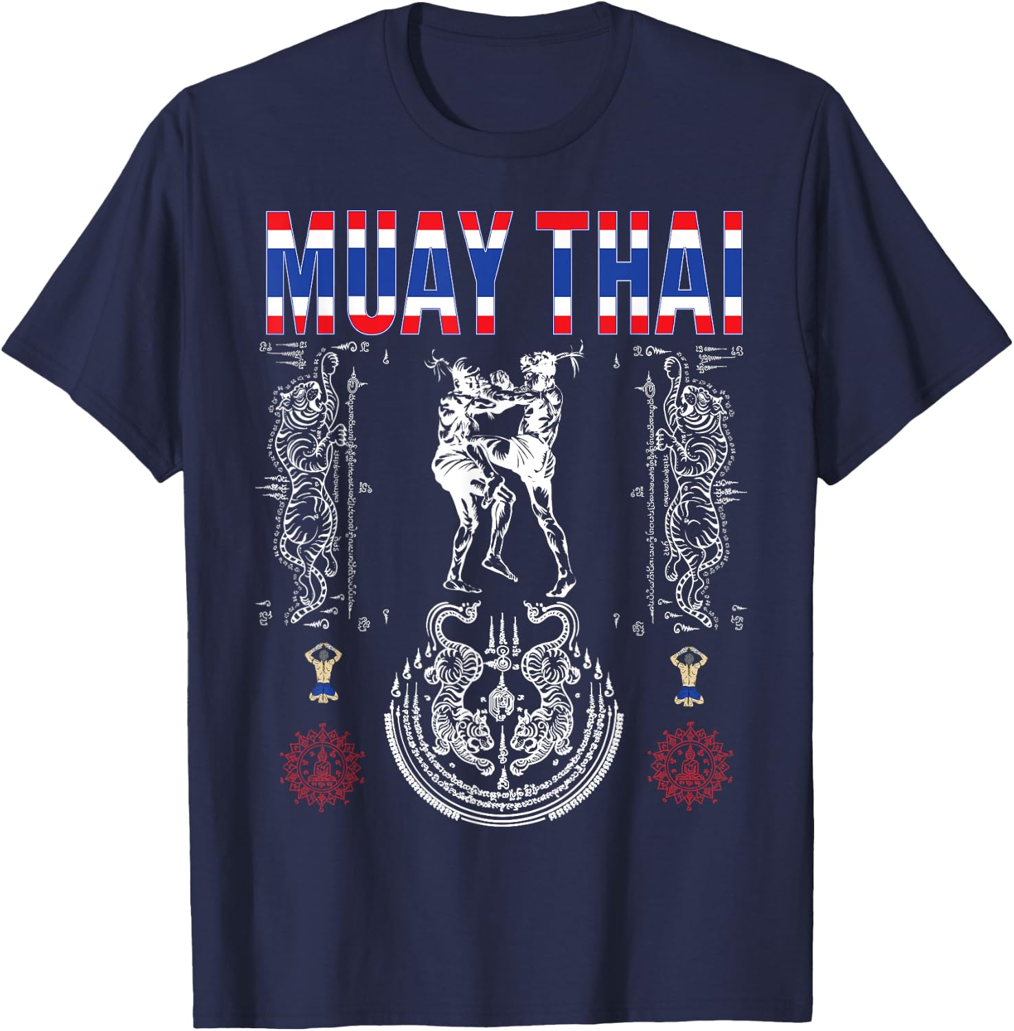 Sawadee thai traditional sak yant thai twin tiger muay thai T-Shirt - T-Shirt | Navy