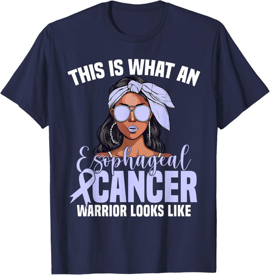 Cancer Warrior Women Fighter Awareness Esophageal Cancer T-Shirt - T-Shirt | Navy