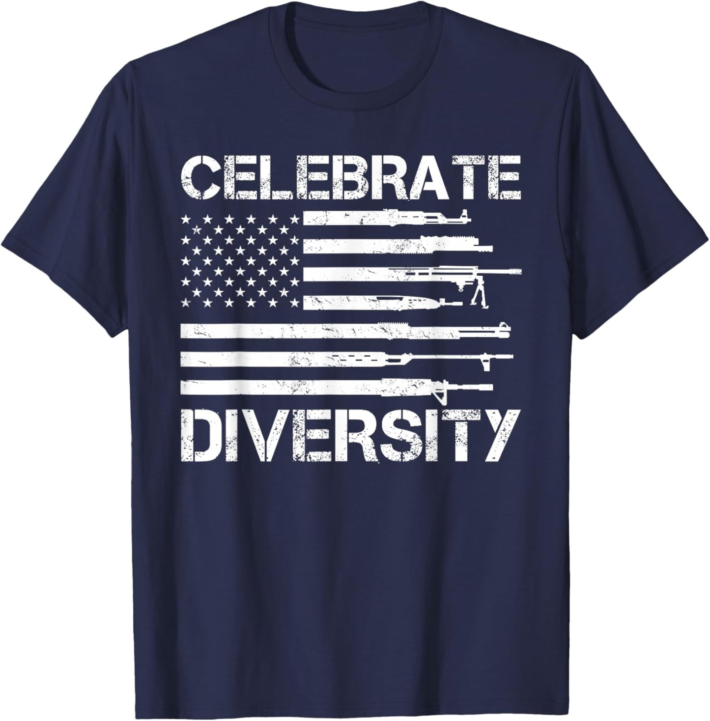 Proud Veteran Gun Owner Bullets American Flag HBL Celebrate Diversity Bullet Gun Rights Gun Lover Soldier T-Shirt - T-Shirt | Navy
