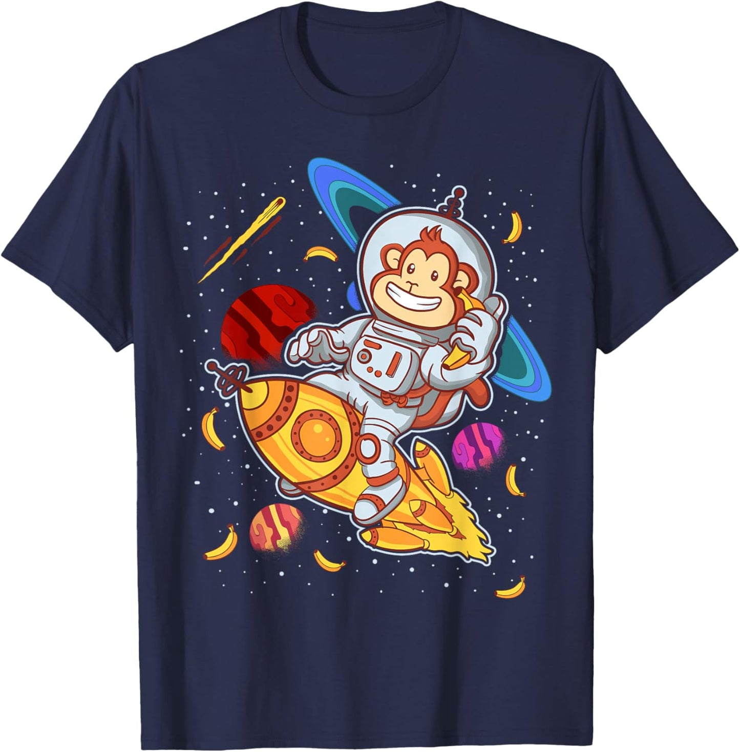 Astronaut Monkey Space Rocket Cute Funny Kids Boys Girls T-Shirt - T-Shirt | Navy