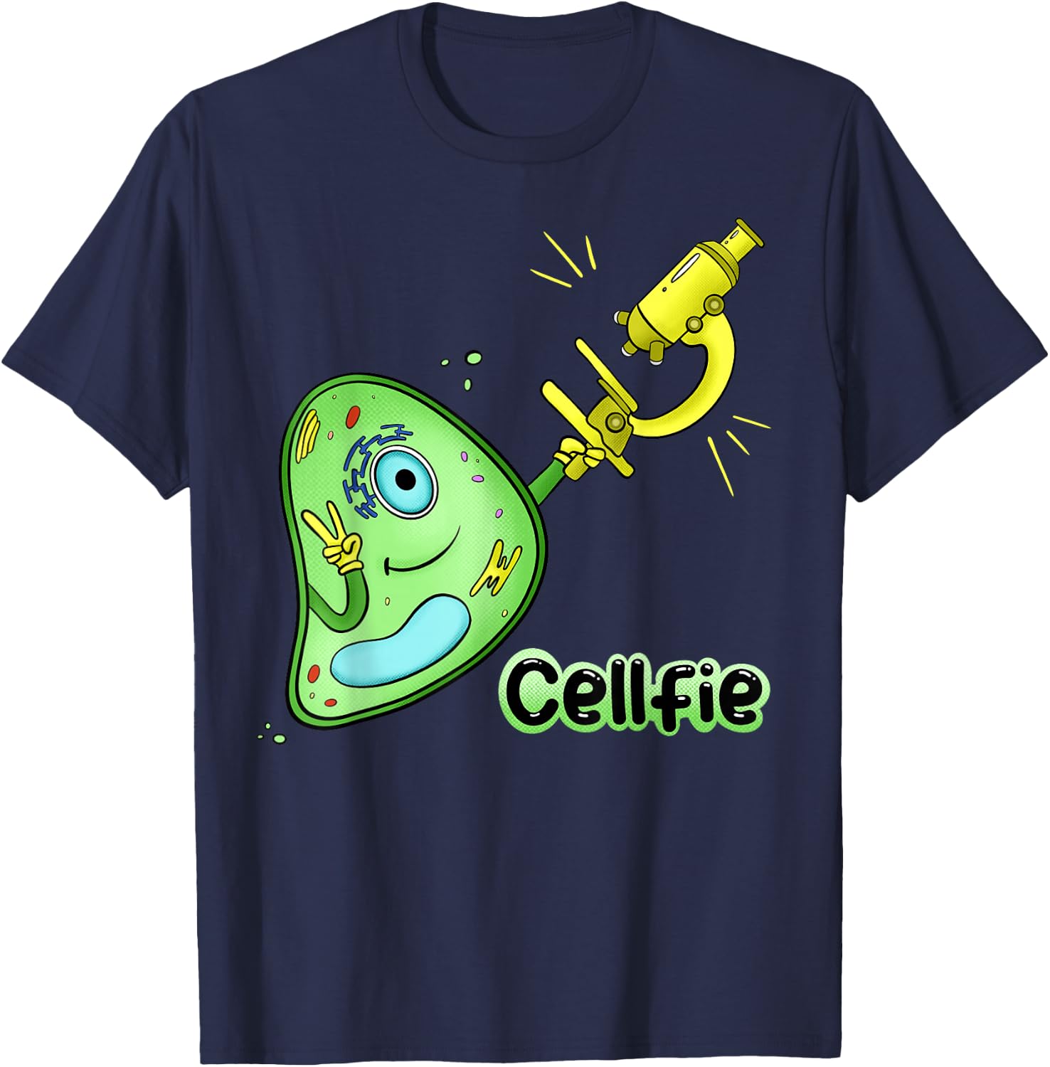Cellfie Science Joke Biology Cell & Microscope Selfie Pun T-Shirt - T-Shirt | Navy