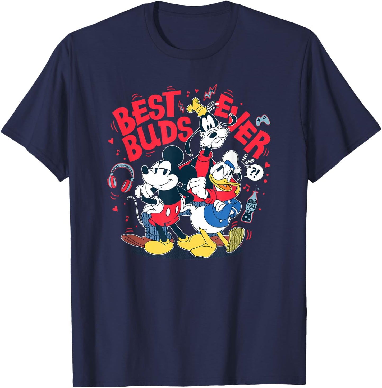 Disney Mickey Mouse Donald Duck Goofy Best Buds Ever Friends T-Shirt - T-Shirt | Navy