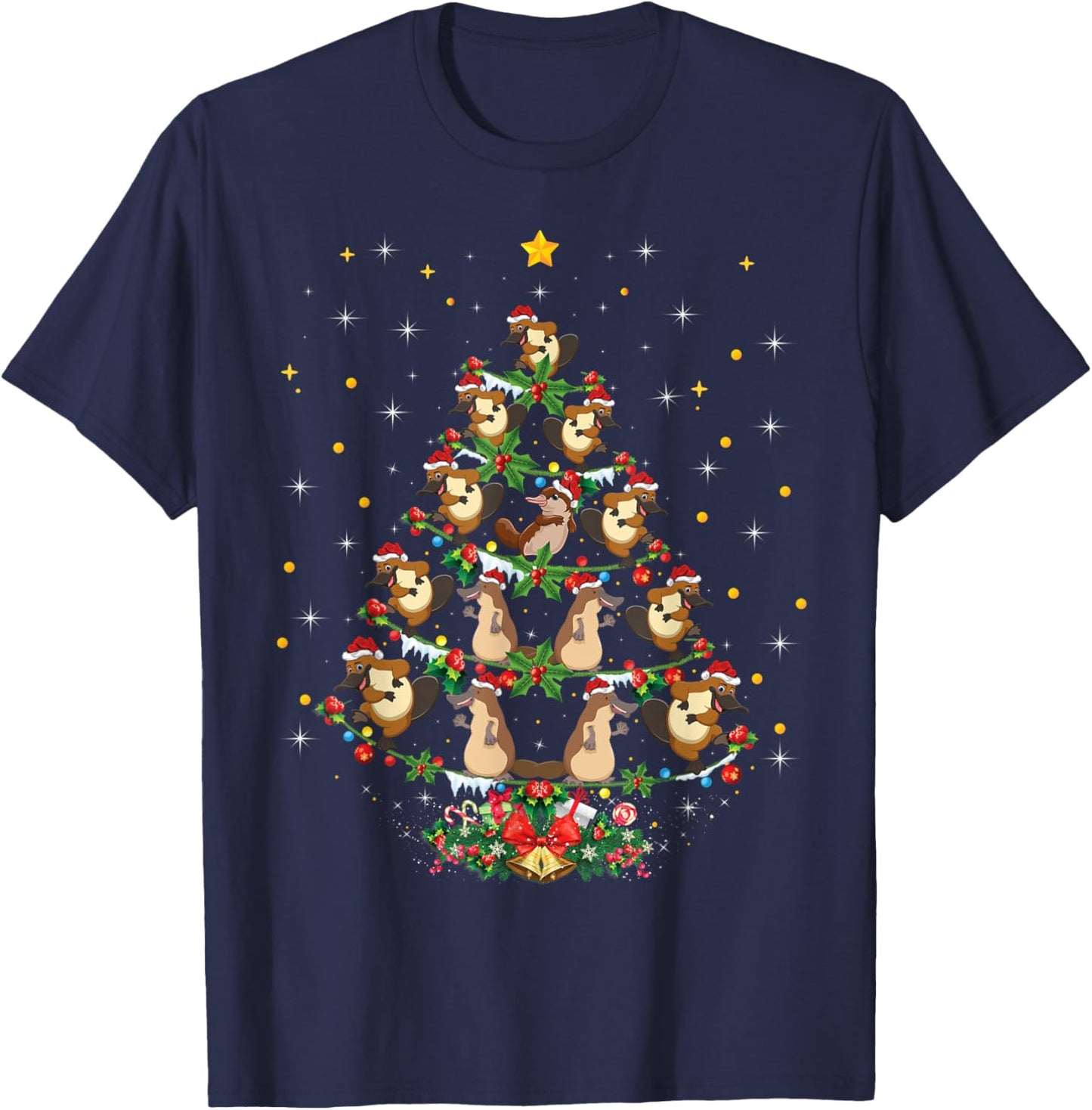 Platypus Christmas Gift Santa Hat Platypus Christmas T-Shirt - T-Shirt | Navy