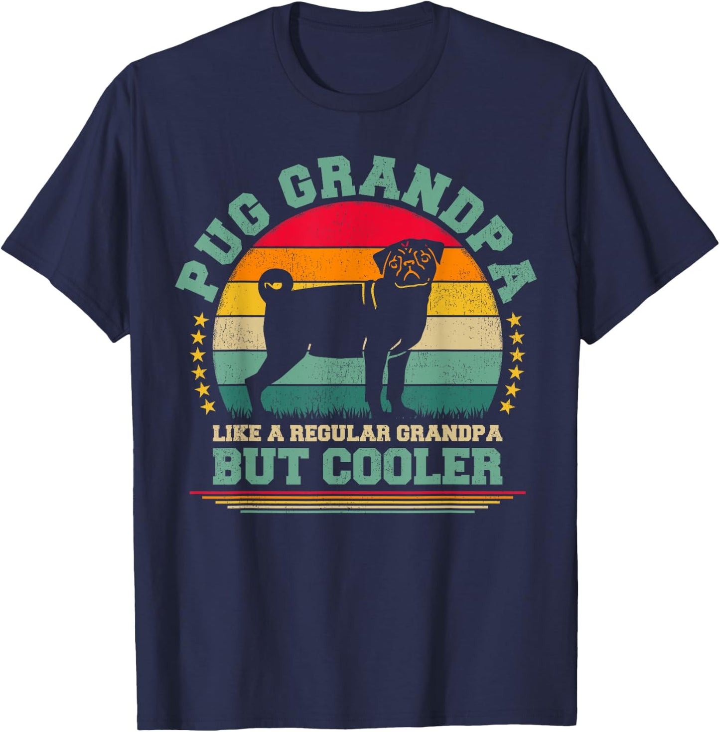 Pug Dog Lover Funny Vintage Pug Grandpa Father's Day T-Shirt - T-Shirt | Navy