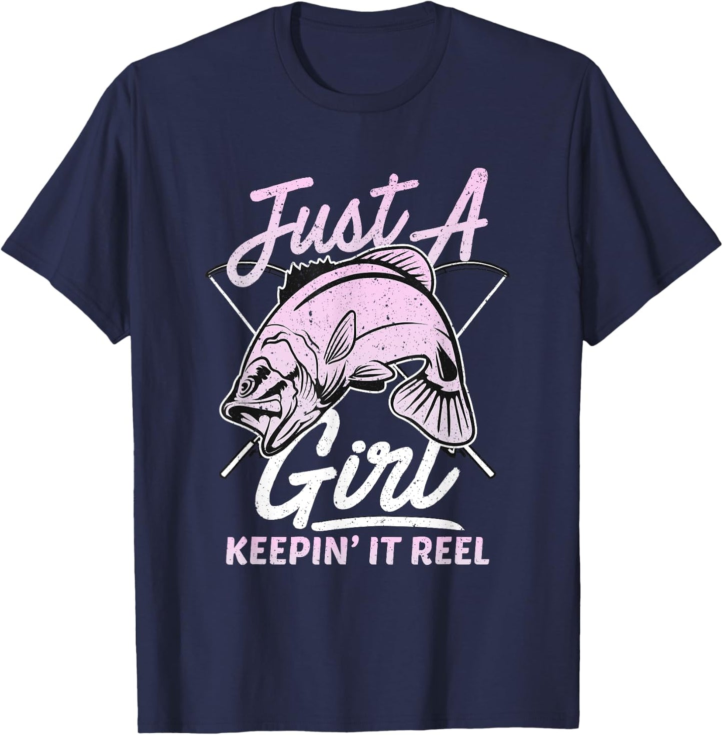 Cute Fishing Funny Keeping it Reel Purple Pink T-Shirt - T-Shirt | Navy