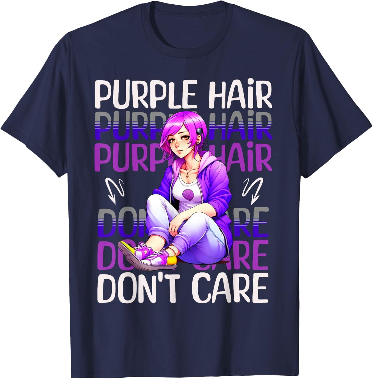 Purple Hair Don't Care Blue Hair Dye Girl T-Shirt - T-Shirt | Navy