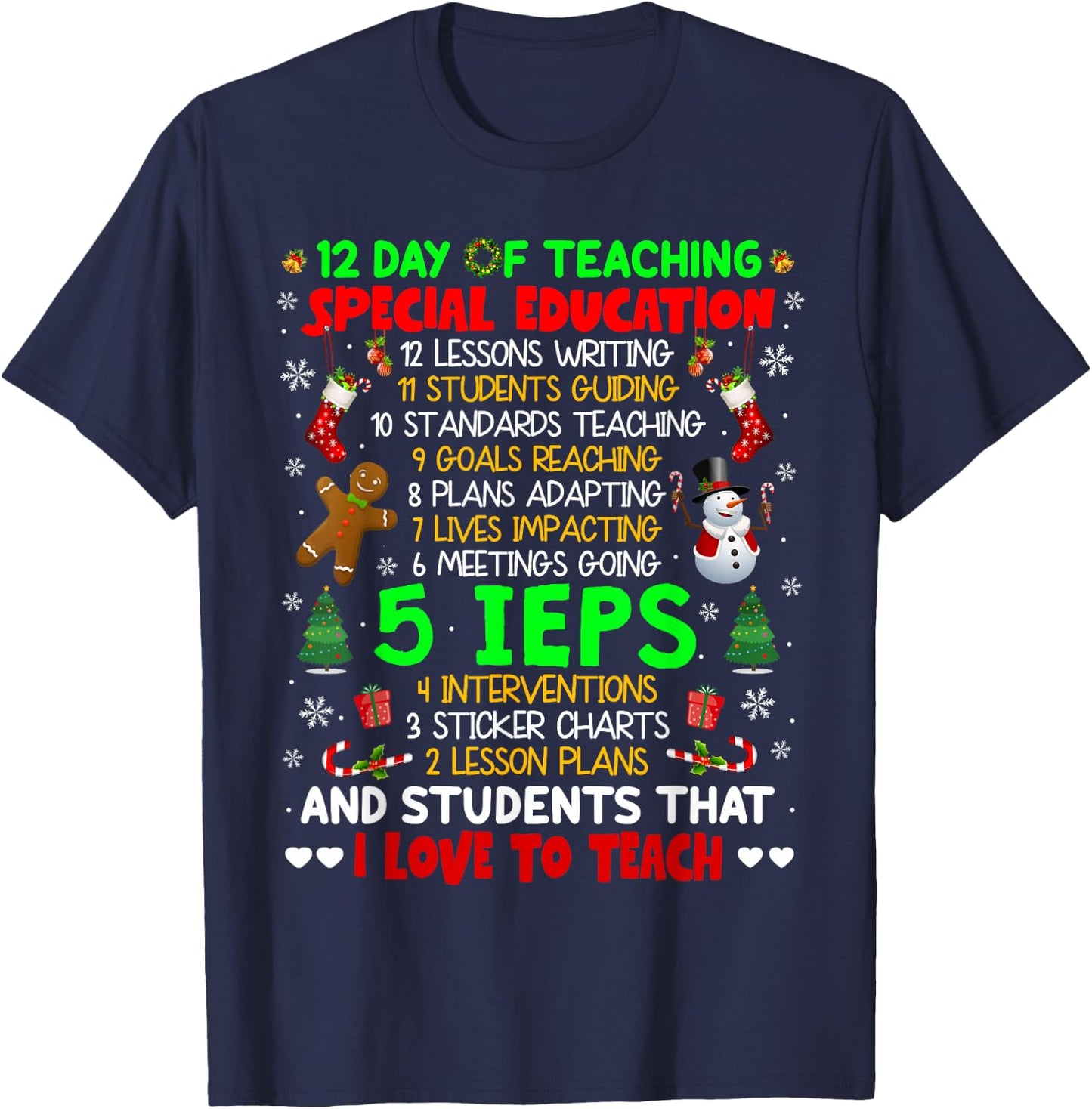 12 Days of Teaching Special Education IEPS SPED Teacher Xmas T-Shirt - T-Shirt | Navy