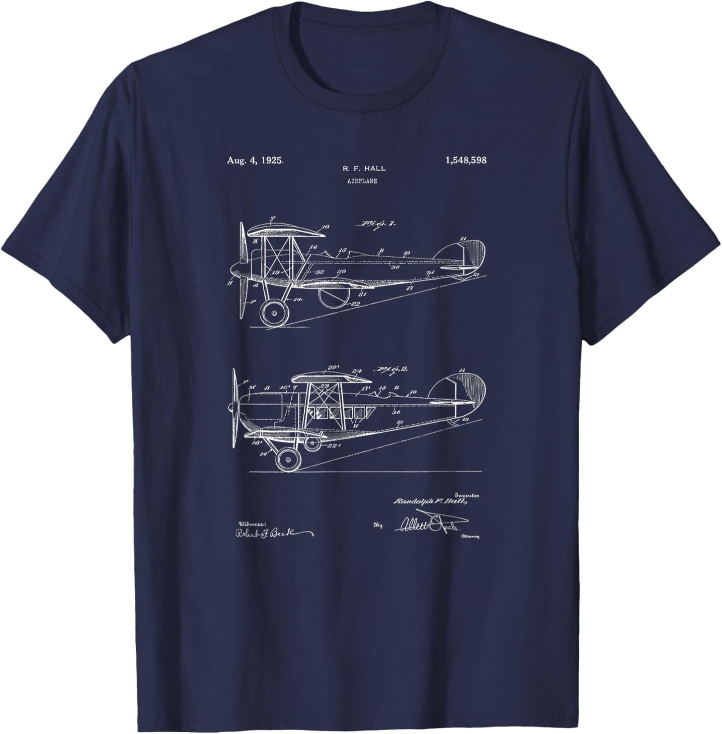 Biplane Patent 1925 Airplane Pilot Aviation Bi-Plane Design T-Shirt - T-Shirt | Navy