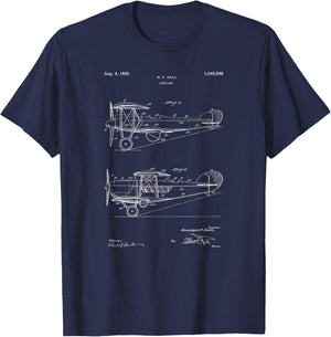 Biplane Patent 1925 Airplane Pilot Aviation Bi-Plane Design T-Shirt - T-Shirt | Navy