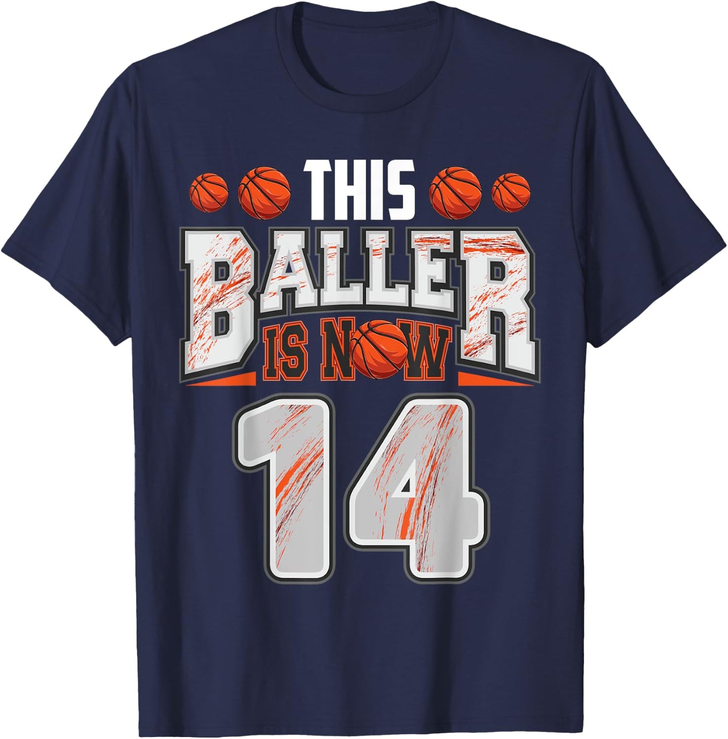 Basketball player 14 Years Old Boy Basketball 14th Birthday T-Shirt - T-Shirt | Navy