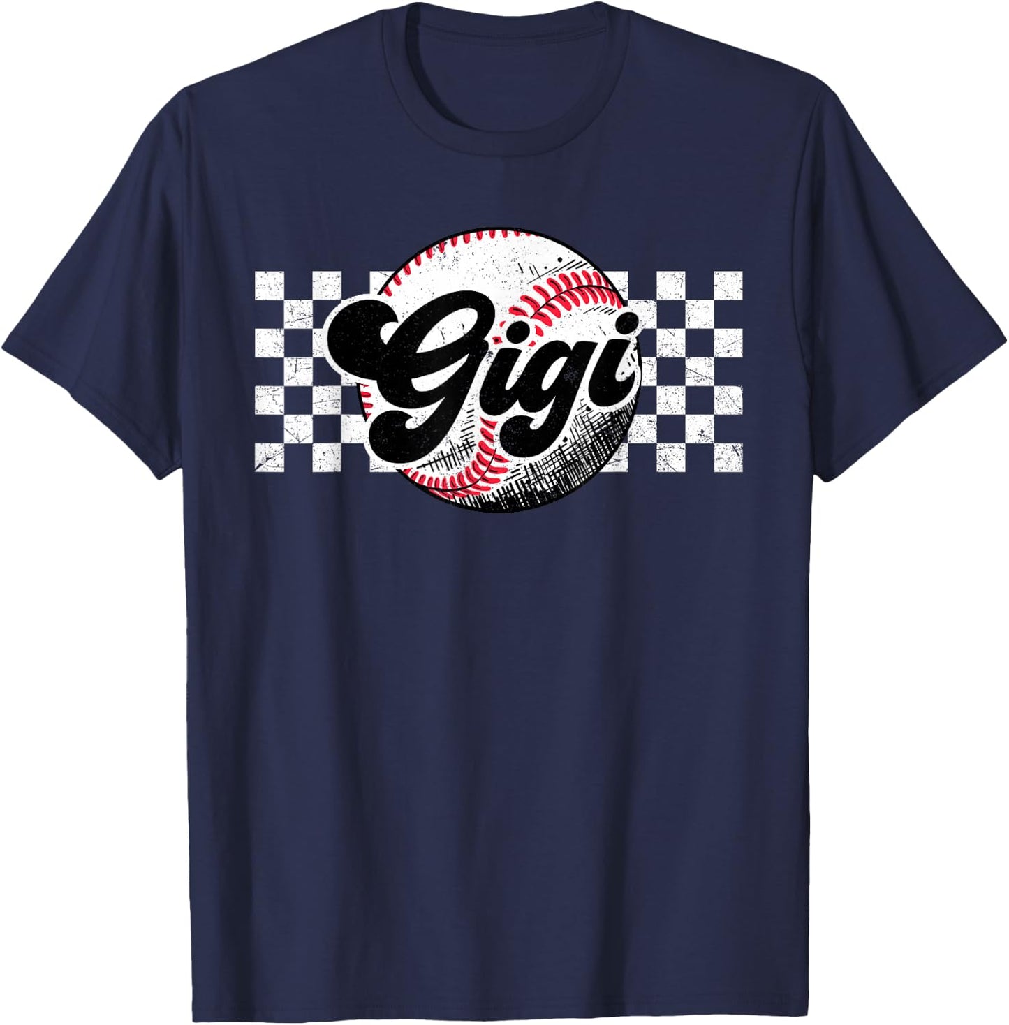Baseball Gigi T-Ball Gigi Retro Checkered Vintage Family T-Shirt - T-Shirt | Navy