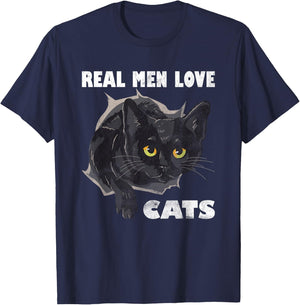 Real Men Love Cat Cats Lover Fathers Day Idea T-Shirt - T-Shirt | Navy