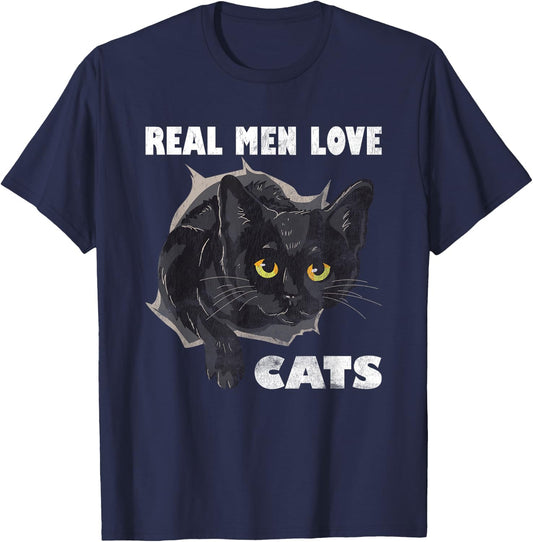Real Men Love Cat Cats Lover Fathers Day Idea T-Shirt - T-Shirt | Navy