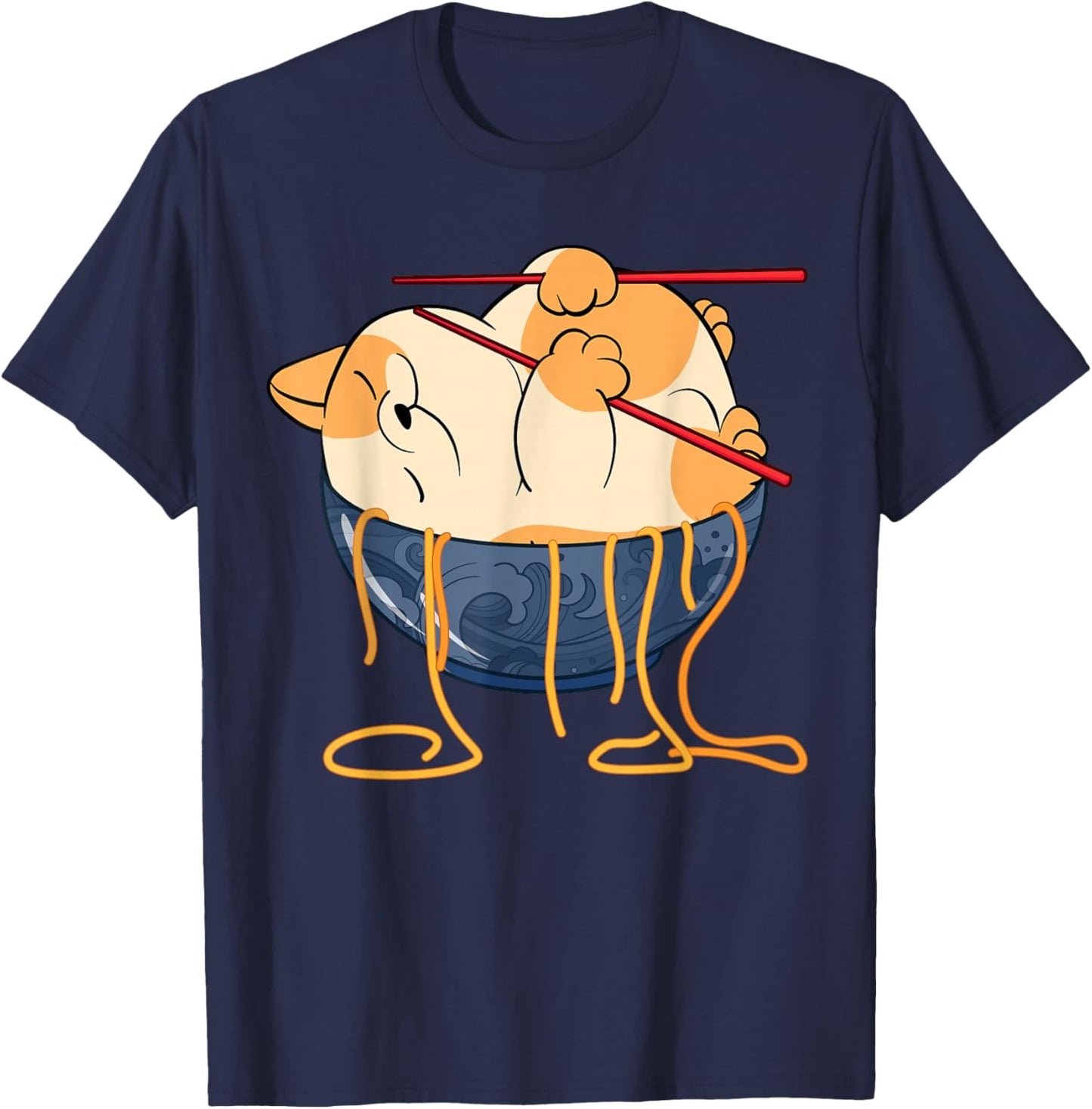Cute Anime Merch Cat Design Japanese Ramen Noodle Clothes T-Shirt - T-Shirt | Navy