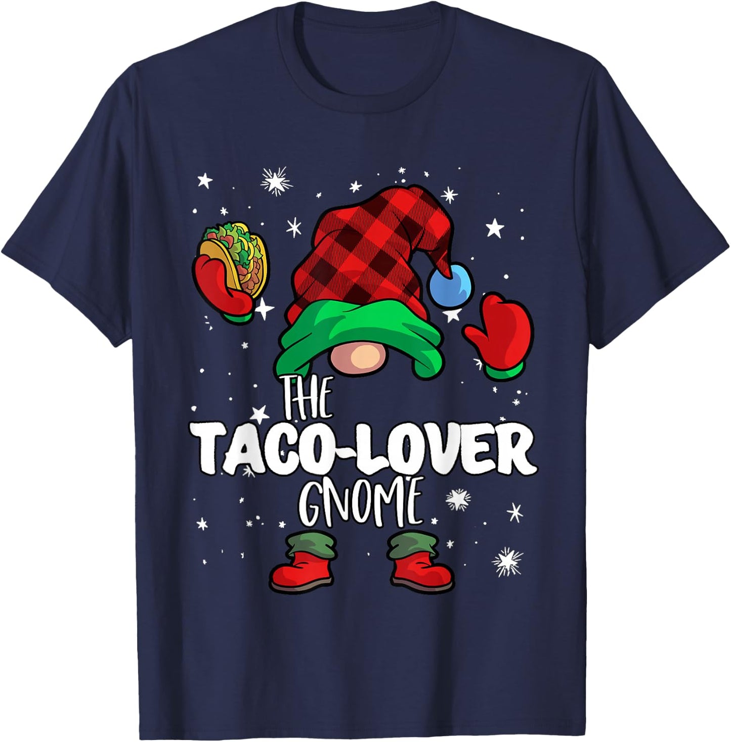 Taco Lover Gnome Red Buffalo Plaid Matching Family Christmas T-Shirt - T-Shirt | Navy