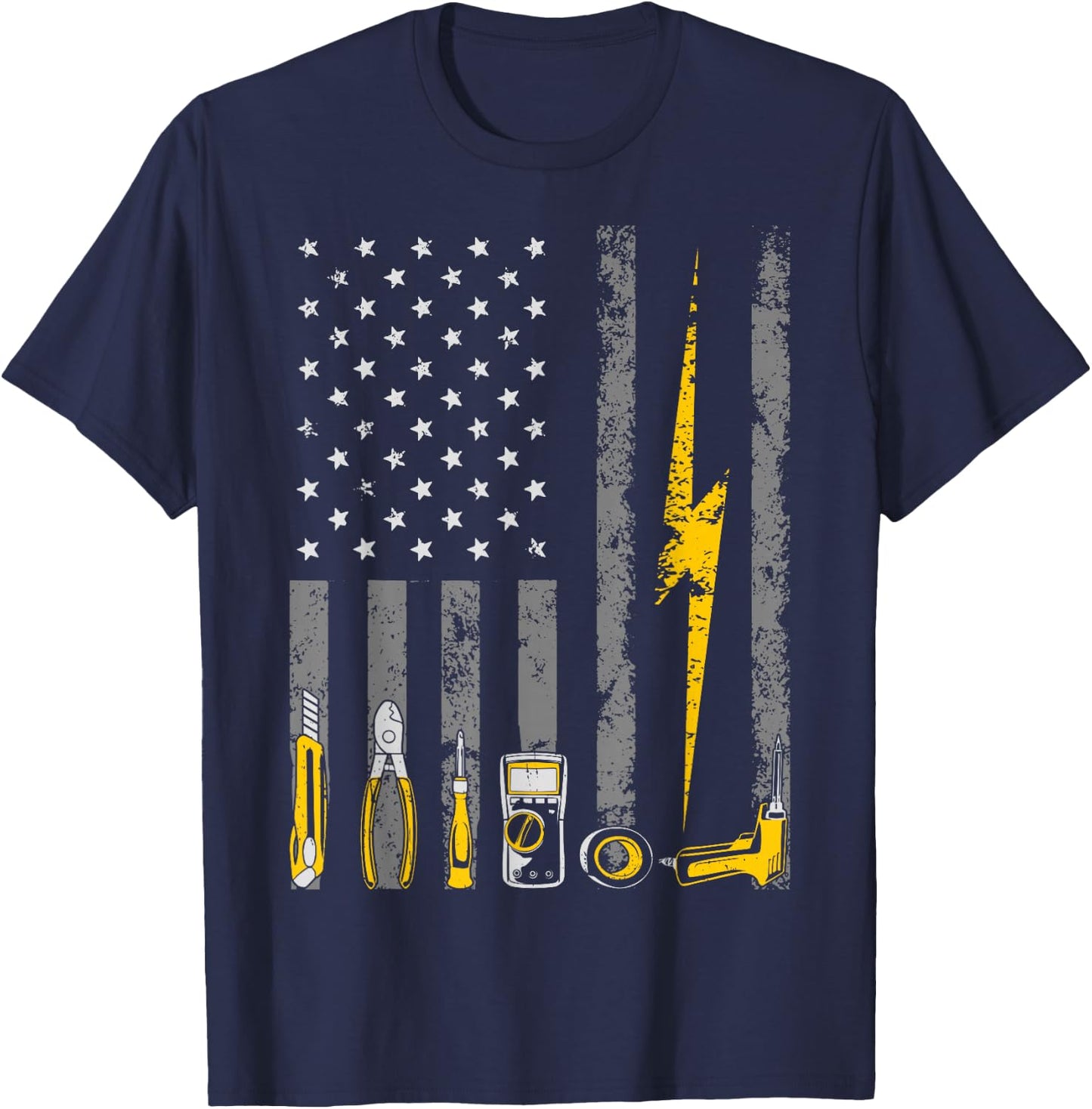 Electrician US Flag Tools Patriotic Job Wire Strippers T-Shirt - T-Shirt | Navy