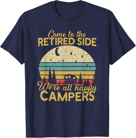 Retired Camping Gift Shop Retired Side We're Happy Campers Adult Black T-Shirt - T-Shirt | Navy