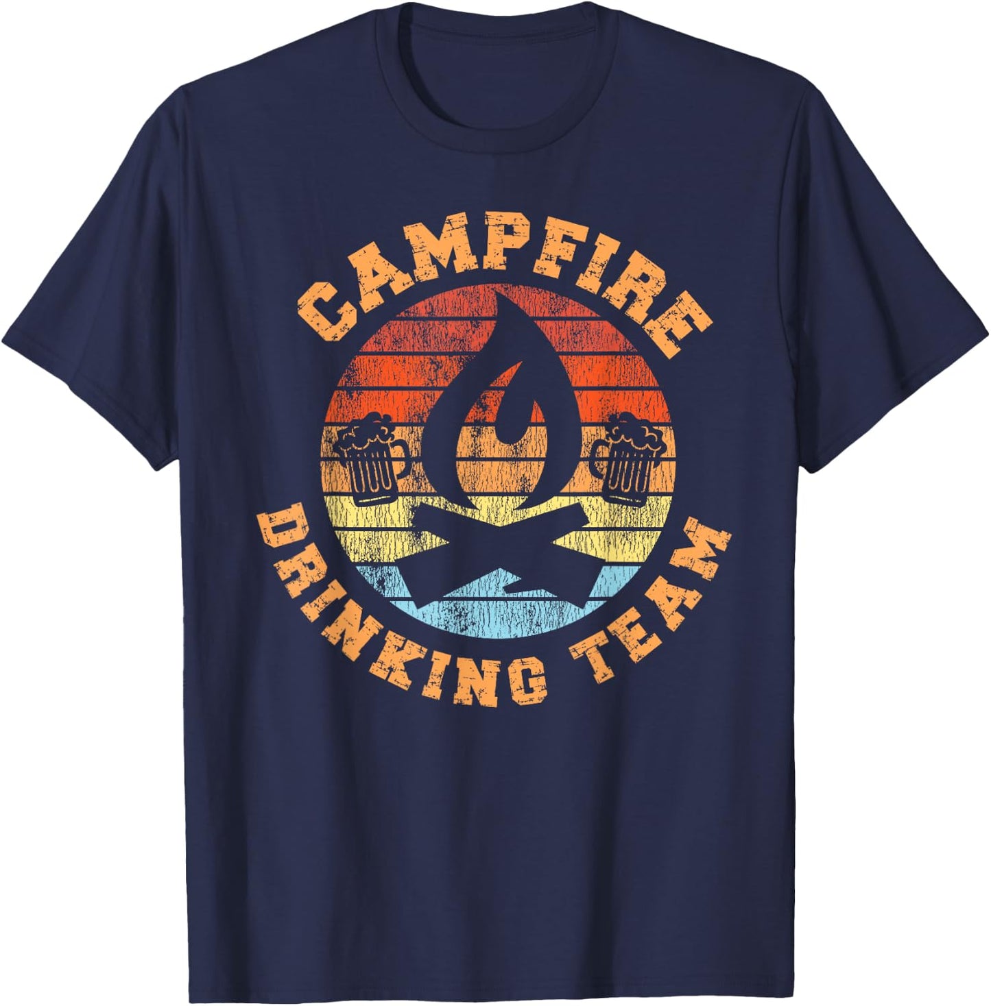 Camping Drunk Alcohol Retro Vintage Campfire Drinking Club T-Shirt - T-Shirt | Navy