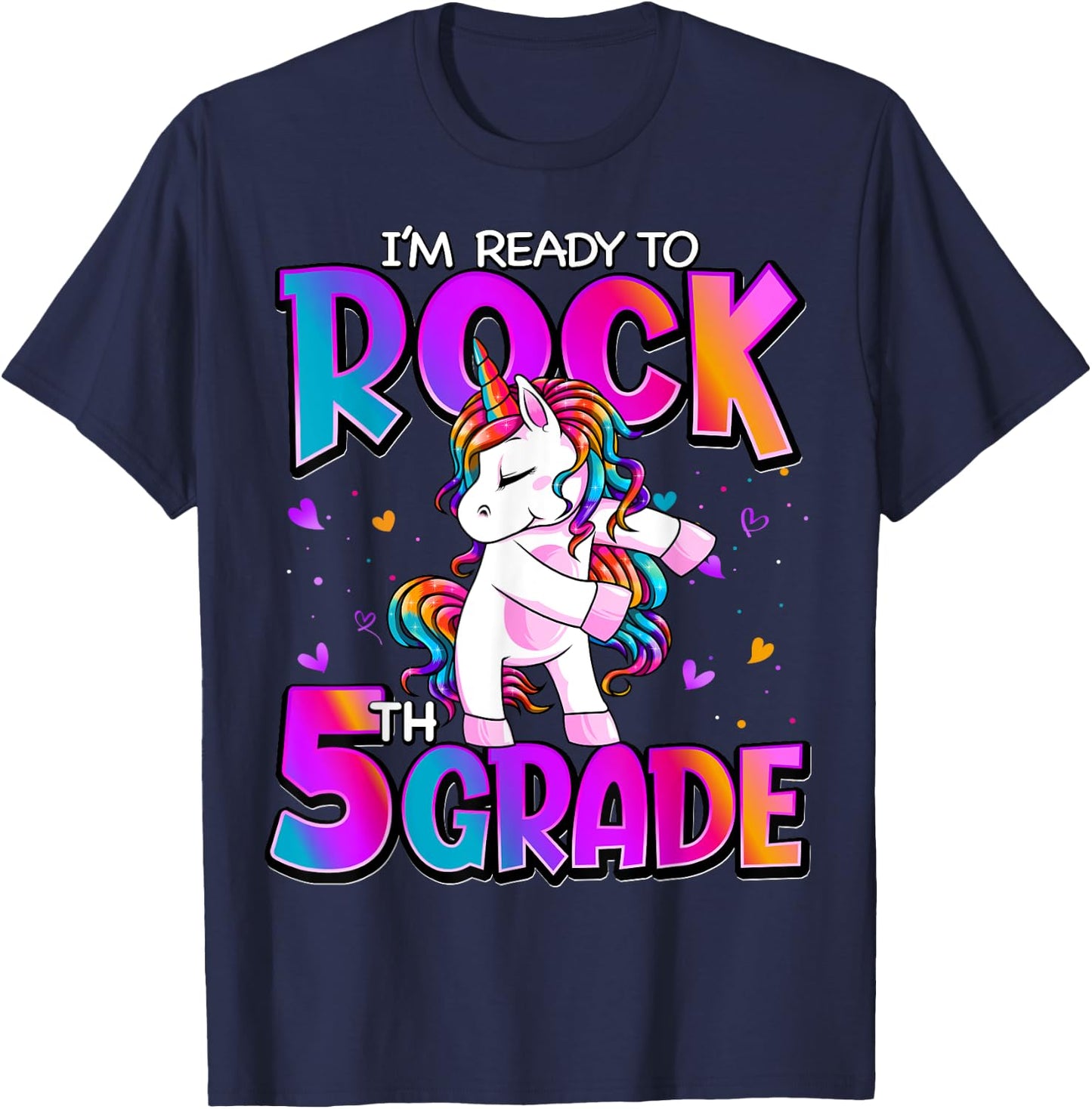 I'm Ready To Rock 5th Grade Unicorn Back To School Girls T-Shirt - T-Shirt | Navy