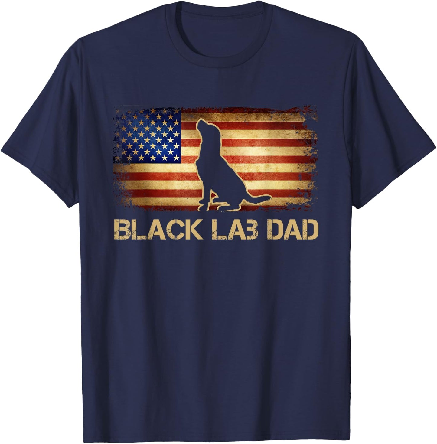 Black Lab Dad Vintage American Flag Patriotic Dog Lover T-Shirt - T-Shirt | Navy