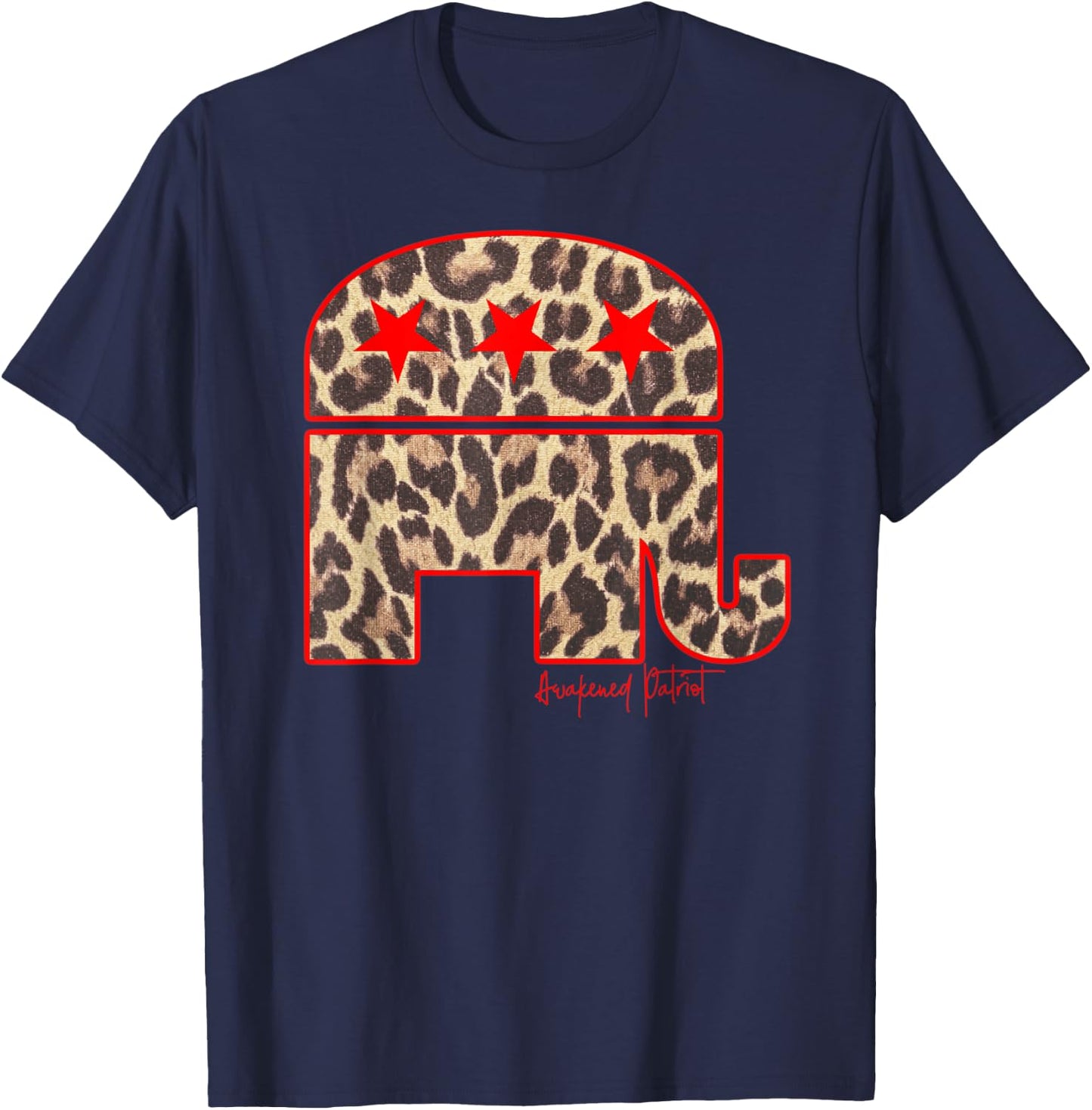 Cute Republican Elephant Leopard Print Conservative Patriot T-Shirt - T-Shirt | Navy