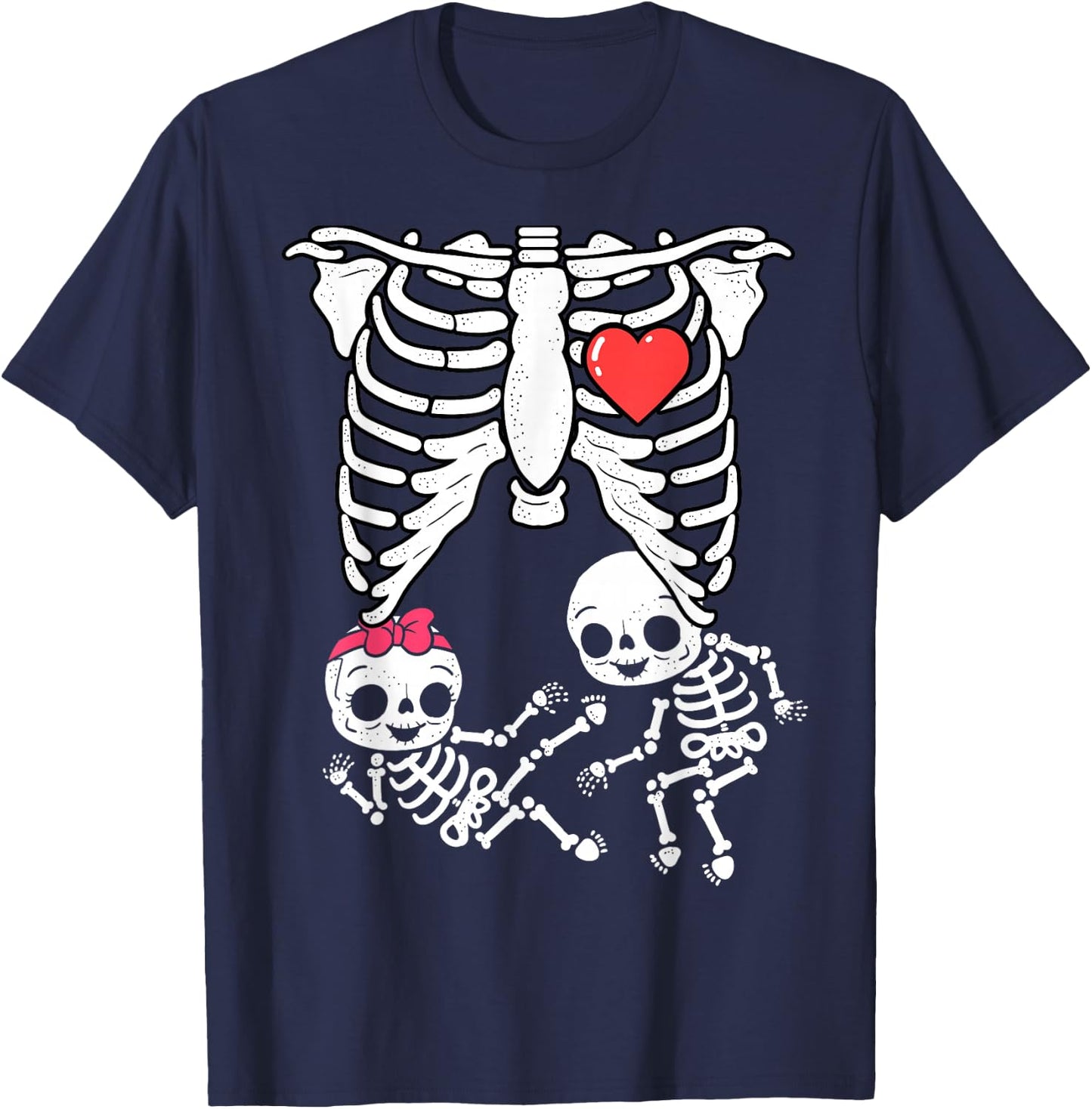 Skeleton Pregnancy Announcement Shirt Girl Boy Twins X-Ray T-Shirt - T-Shirt | Navy