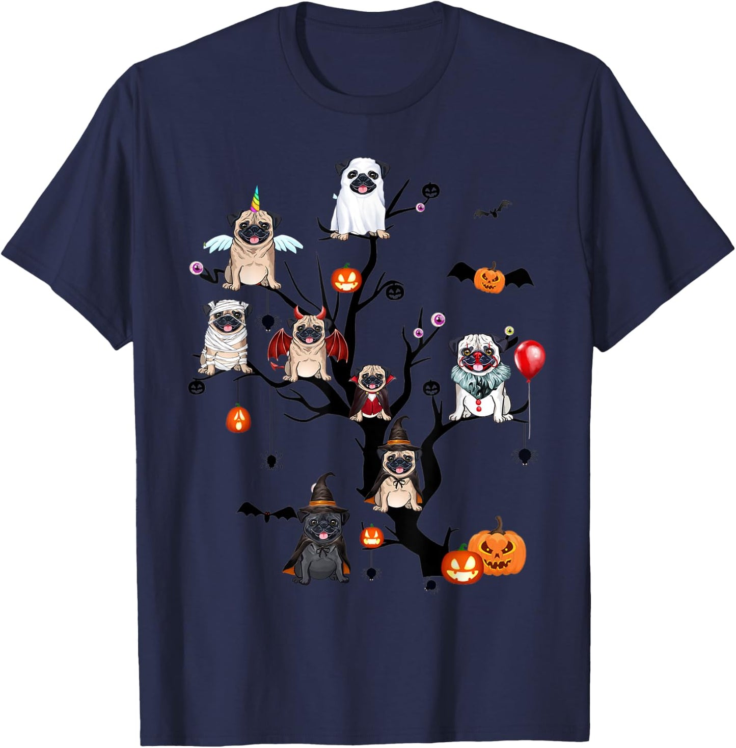 Funny Pug Dog Horror Movies Cute Halloween for Dog Lovers Men Women T-Shirt - T-Shirt | Navy