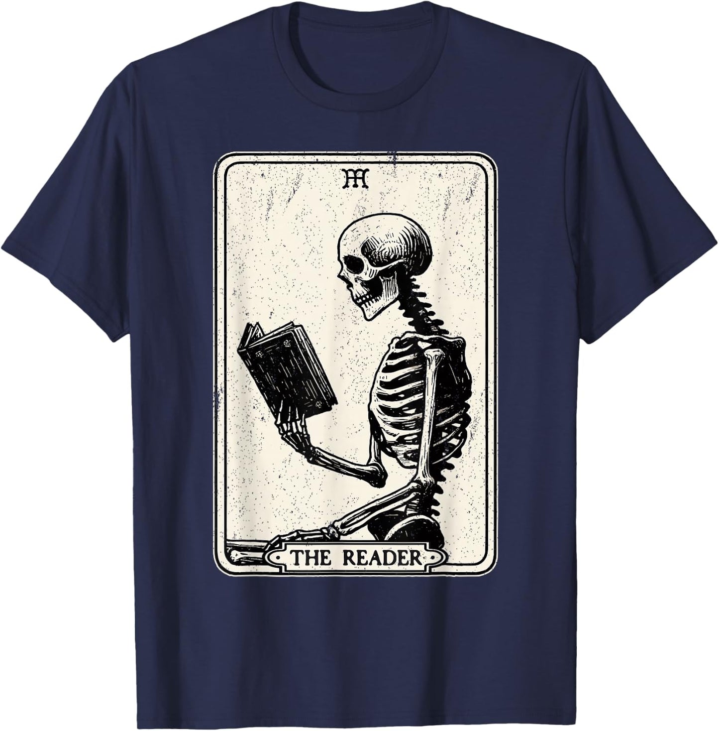 The Reader Tarot Card Funny Book Lover Skeleton Reading Book T-Shirt - T-Shirt | Navy