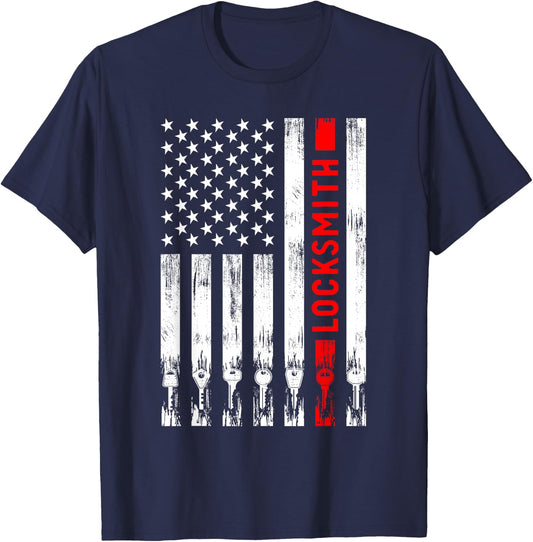 Cool Locksmith Art Women American Flag Lock Picker T-Shirt - T-Shirt | Navy