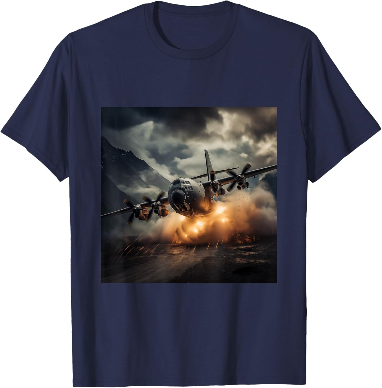 C130 Gunship Military Plane in Flight T-Shirt - T-Shirt | Navy