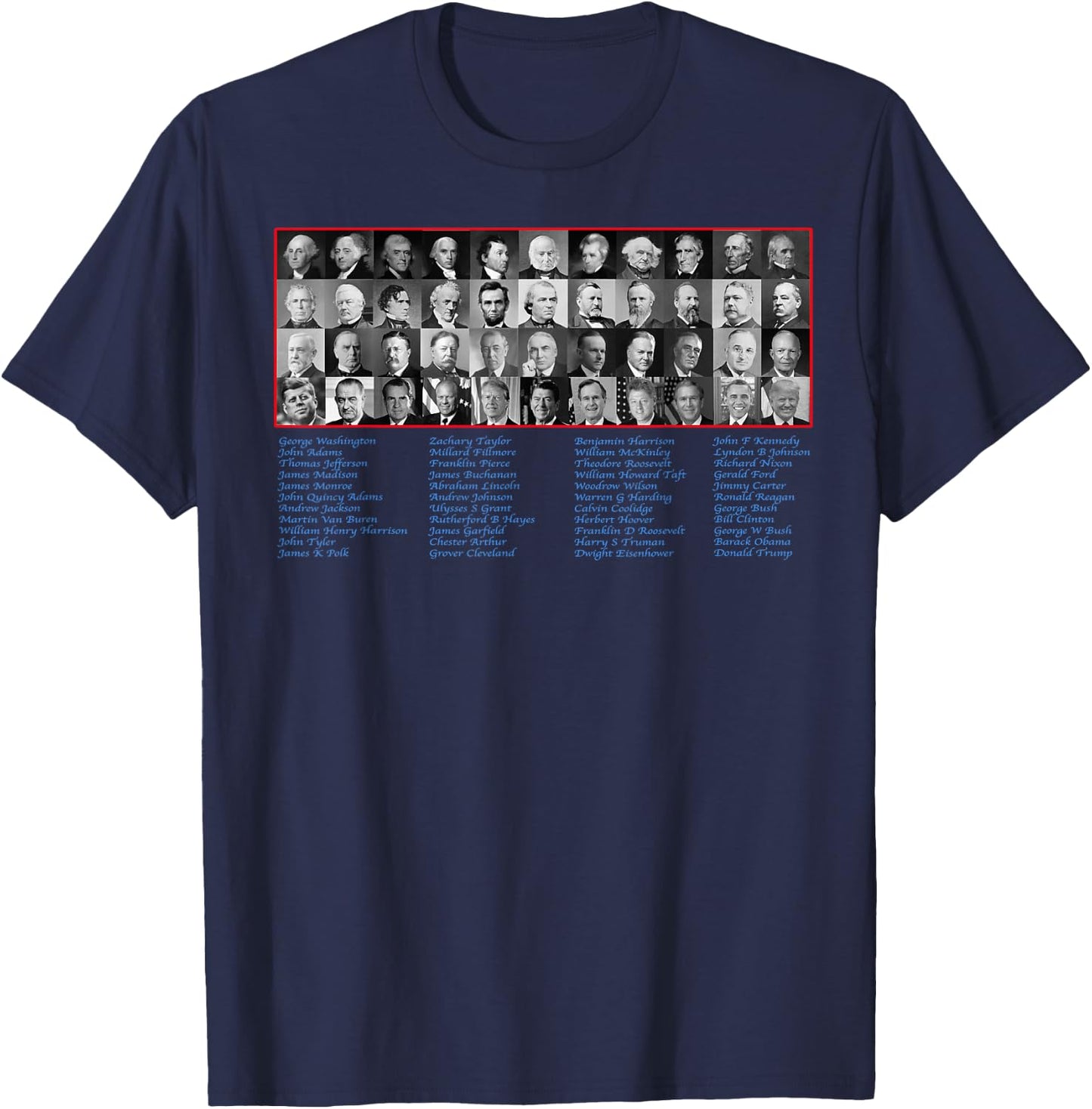 United States Of America Presidents from Washington to Trump T-Shirt - T-Shirt | Navy