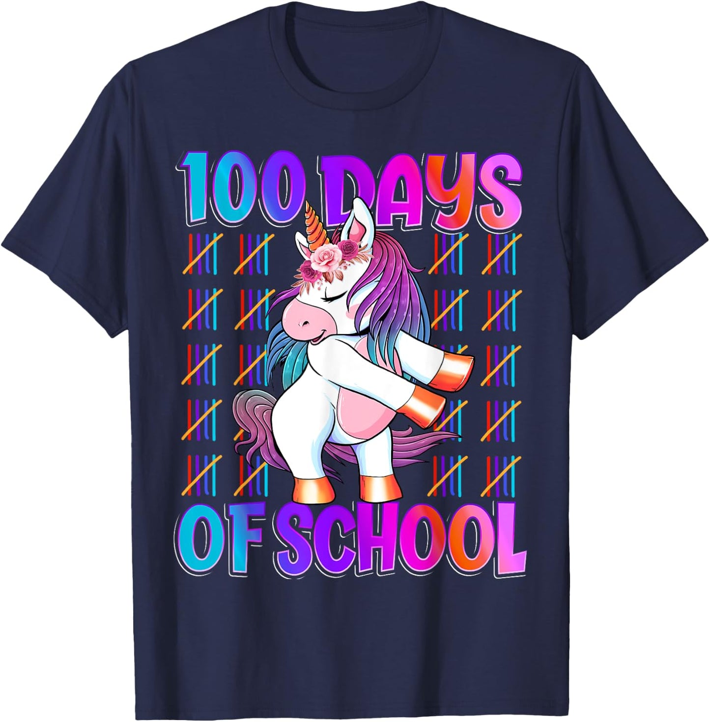 100 Magical Day of School And Still Awesome 100 Days Smarter Unicorn Kids School Shirt Black Kids Small T-Shirt - T-Shirt | Navy