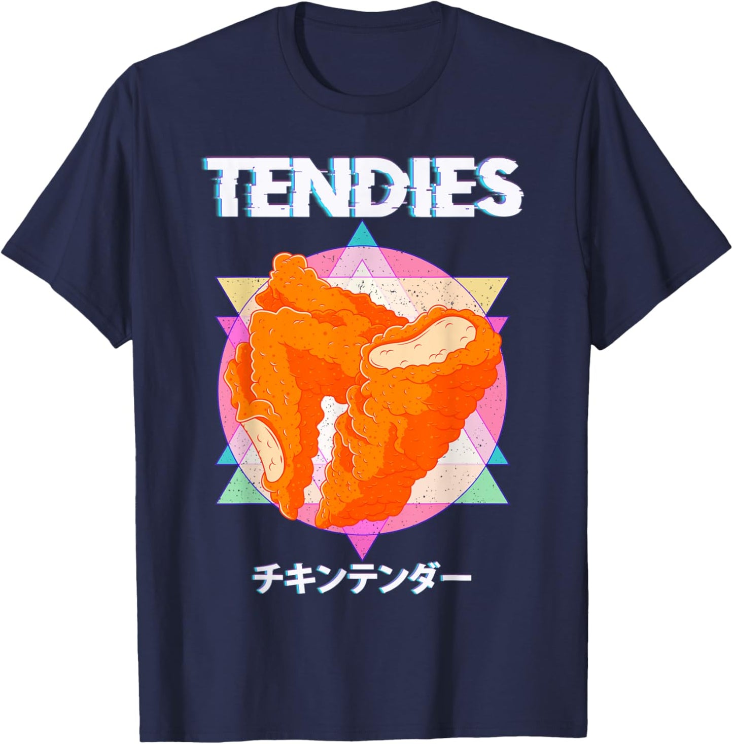 Vaporwave Tendies Chicken Tenders Japanese Kanji Pastel Goth T-Shirt - T-Shirt | Navy