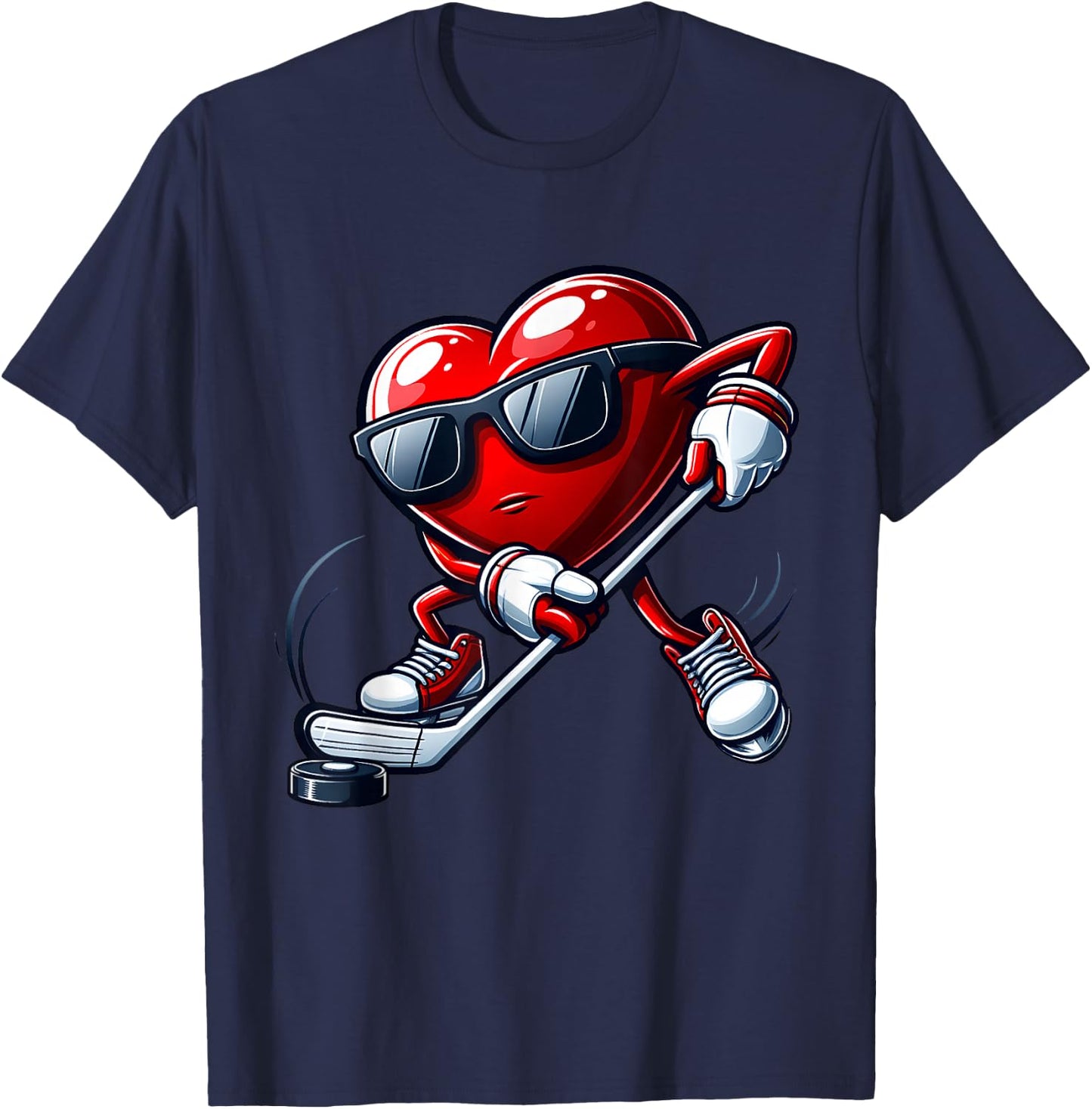 Funny Heart Playing Hockey Valentines Day Boys Kids T-Shirt - T-Shirt | Navy