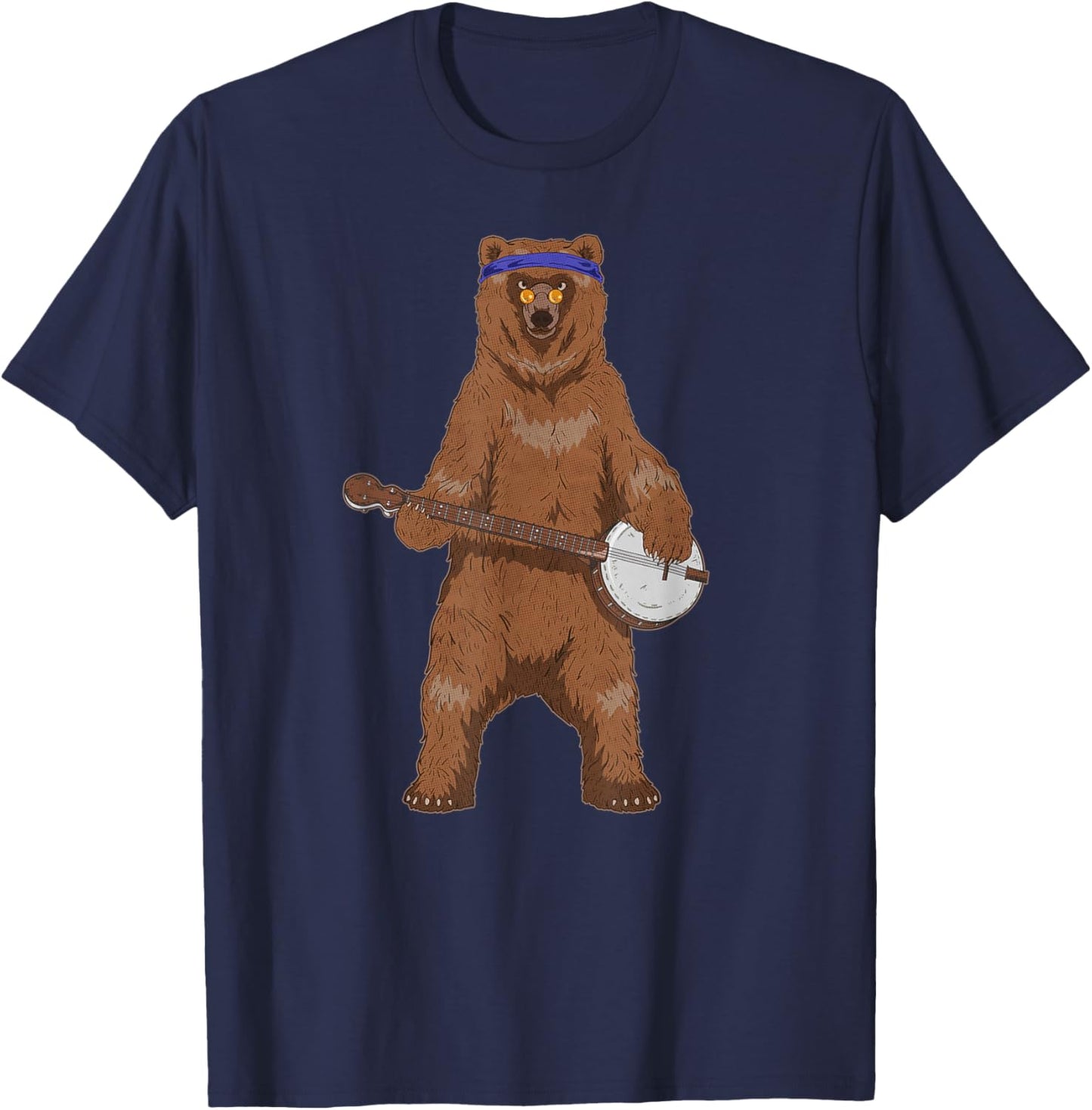 Vintage Retro Banjo Bear Hippie Bluegrass Throwback Musician T-Shirt - T-Shirt | Navy