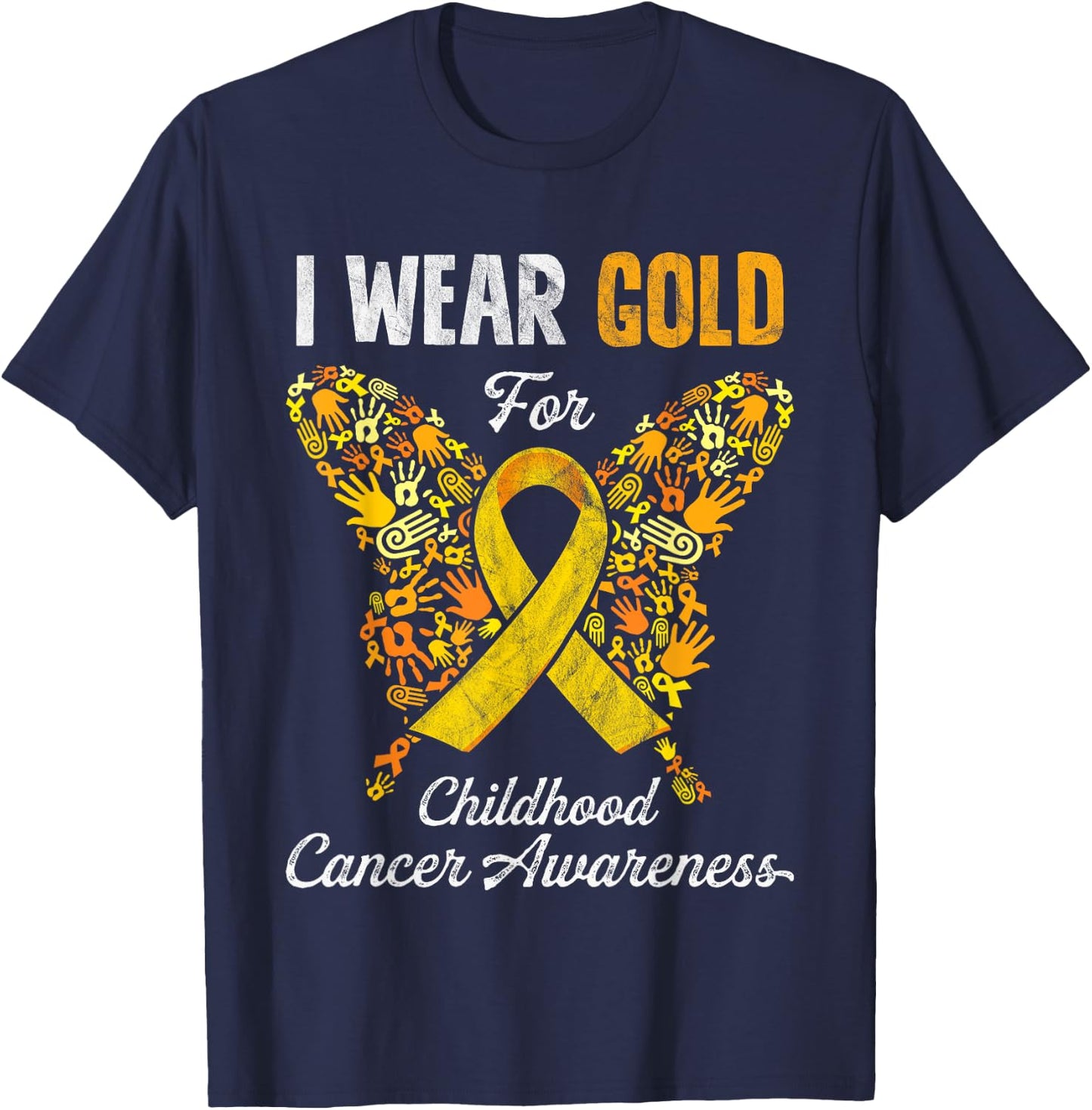 I Wear Gold For Childhood Cancer Awareness Gift Kids T-Shirt - T-Shirt | Navy