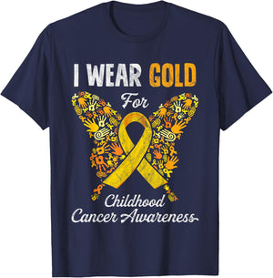 I Wear Gold For Childhood Cancer Awareness Gift Kids T-Shirt - T-Shirt | Navy