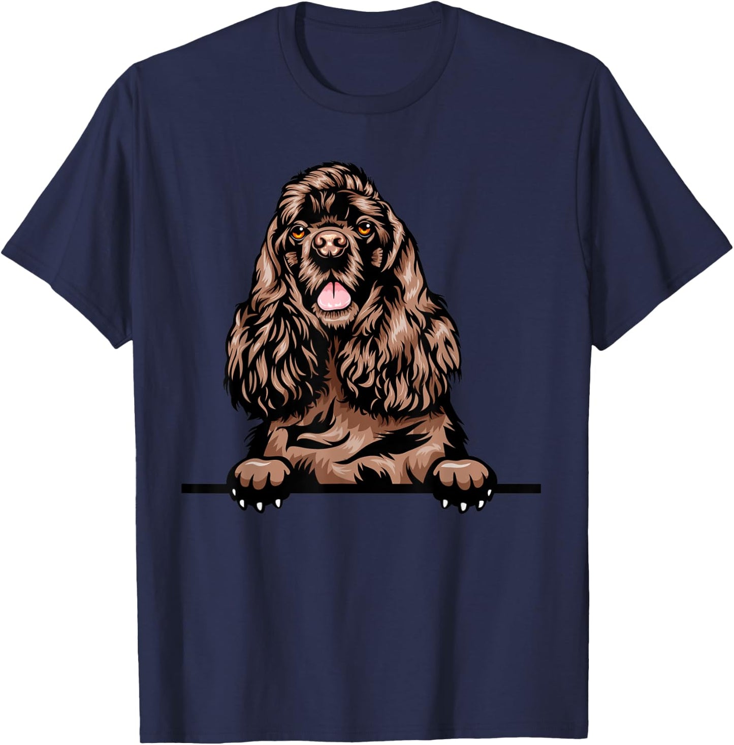 Peeking Chocolate Cocker Spaniel Dog T-Shirt - T-Shirt | Navy