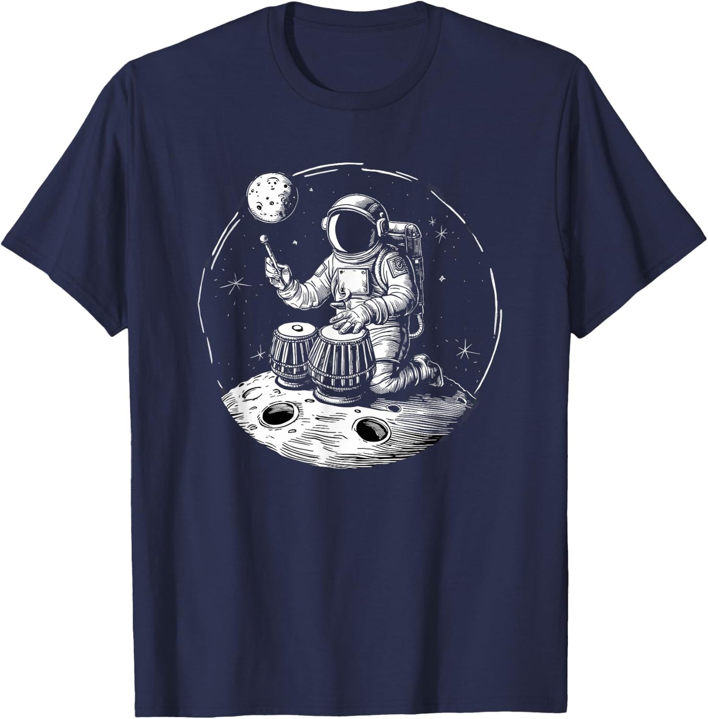 Funny Astronaut Playing Tabla Drummer On The Moon T-Shirt - T-Shirt | Navy