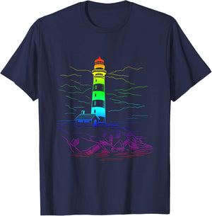 LGBT Lighthouse Homosexual Boating Seaside Rainbow Sailing T-Shirt - T-Shirt | Navy