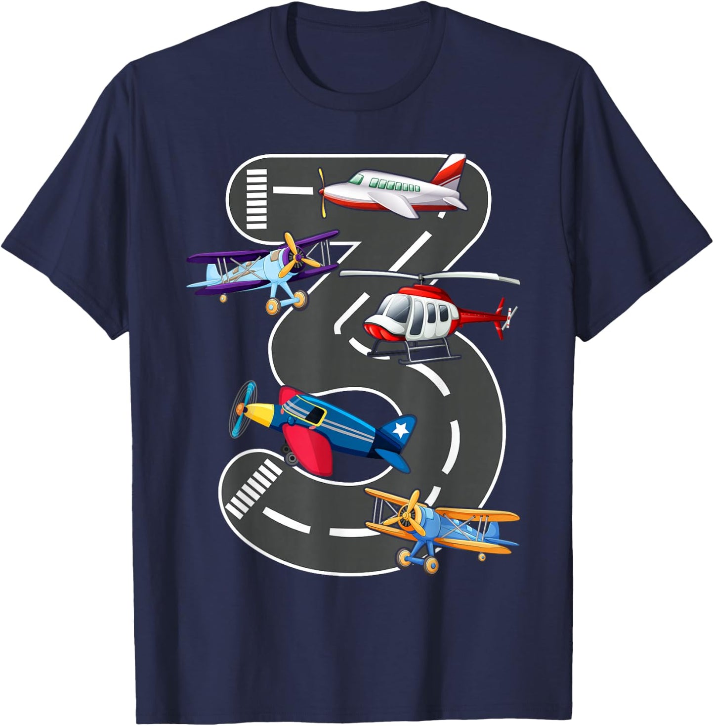 Little Pilot 3rd Birthday Party 3 Three Years Old Airplane T-Shirt - T-Shirt | Navy
