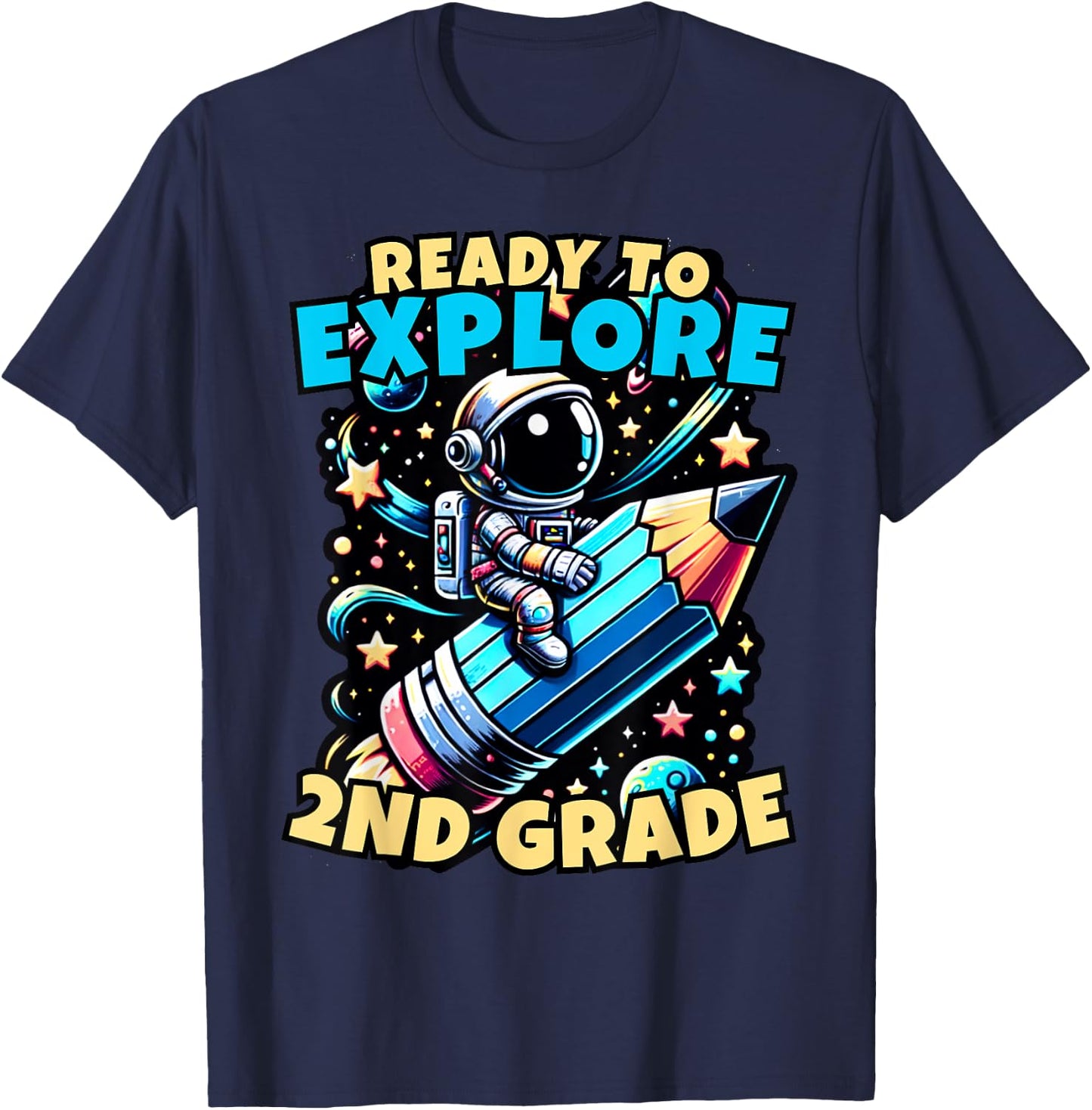 Ready to Explore 2nd Grade Kids Astronaut Back to School T-Shirt - T-Shirt | Navy