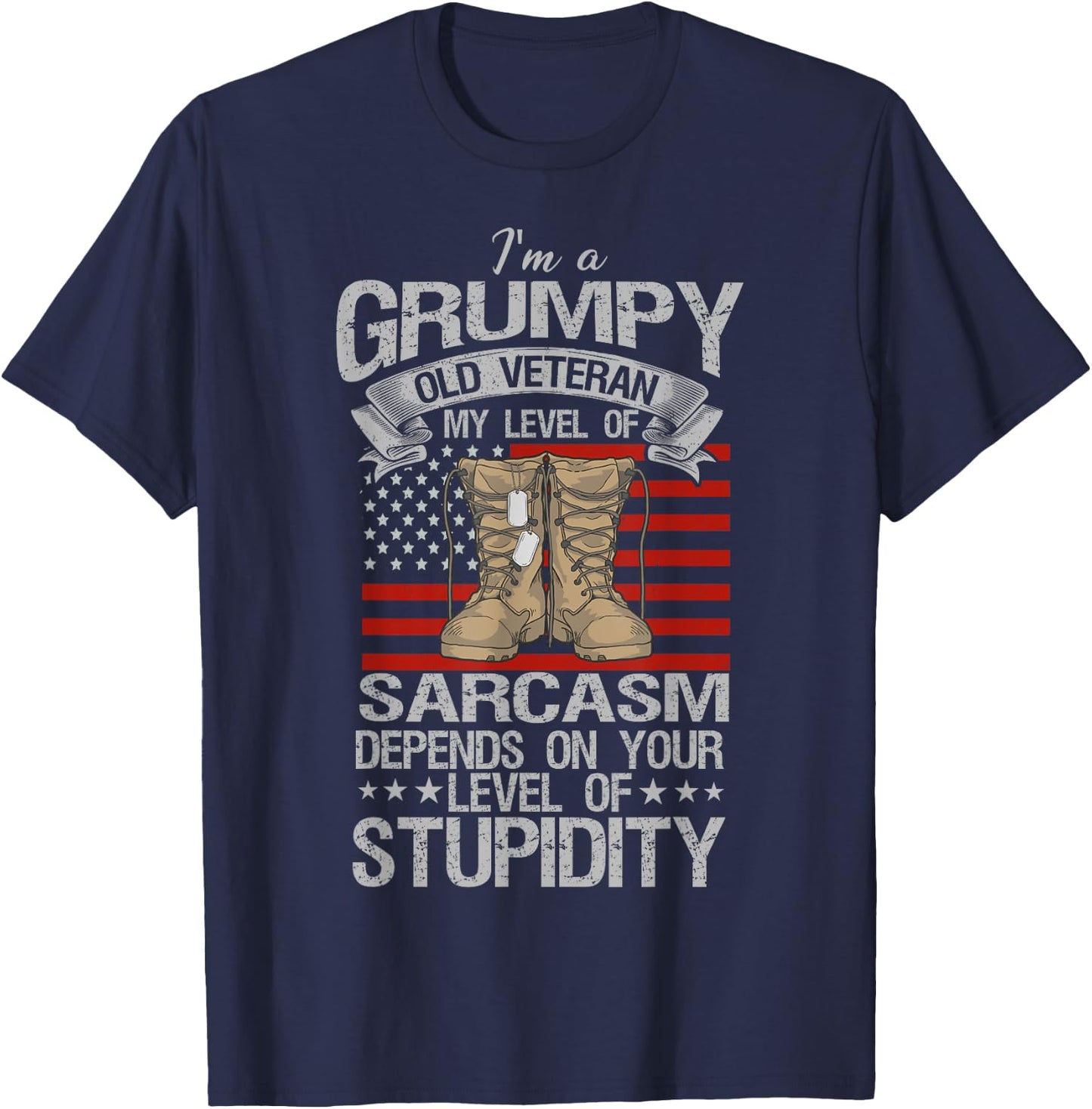 I'm A Grumpy Old Veteran Funny Army US Flag Grandpa T-Shirt - T-Shirt | Navy