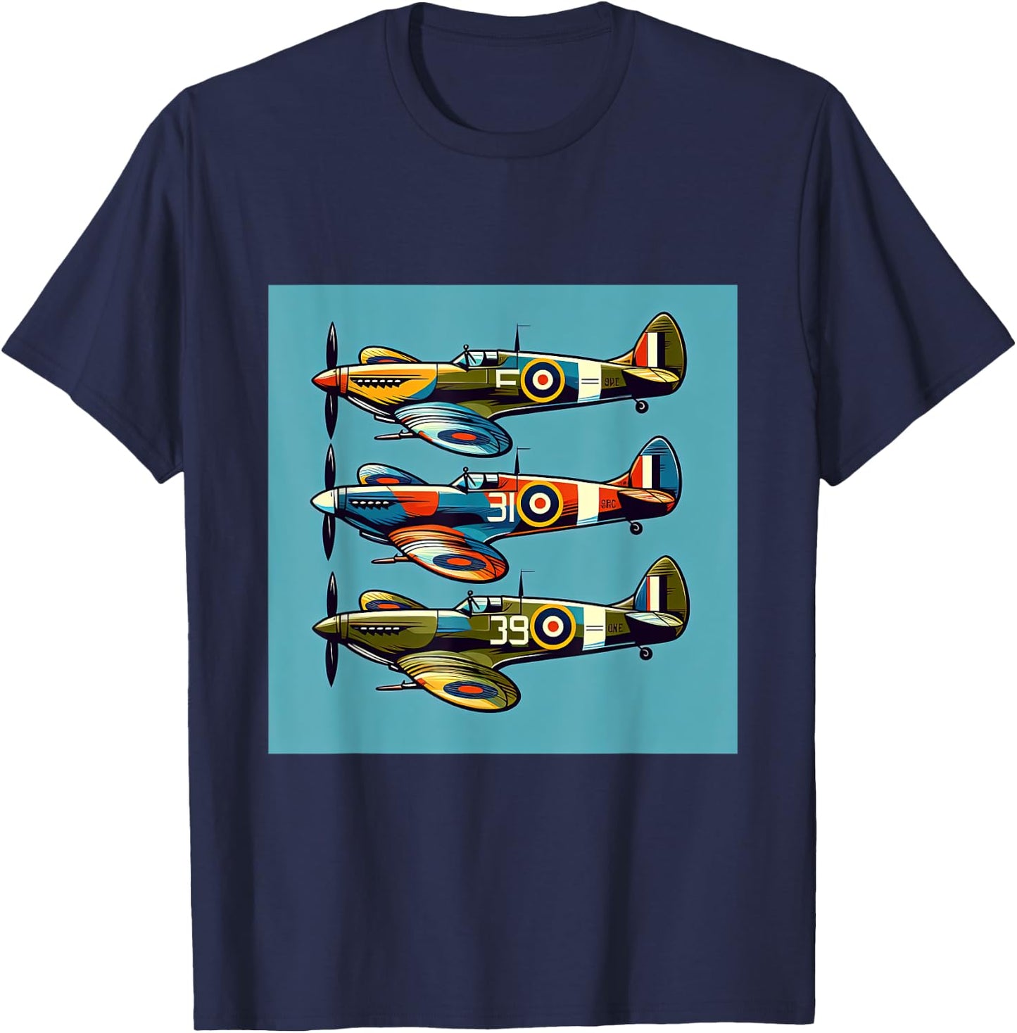 Kids WW2 Airplanes Colorful Retro Style WWII Warplanes T-Shirt - T-Shirt | Navy