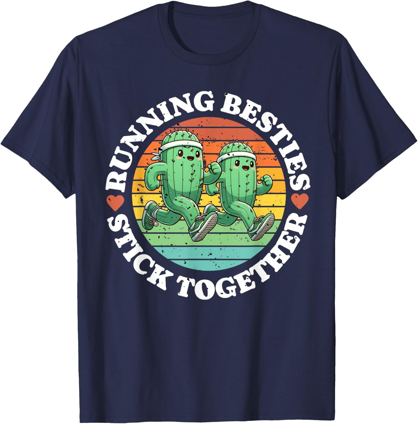 Running Besties Stick Together Cactus Matching Running Buddy T-Shirt - T-Shirt | Navy