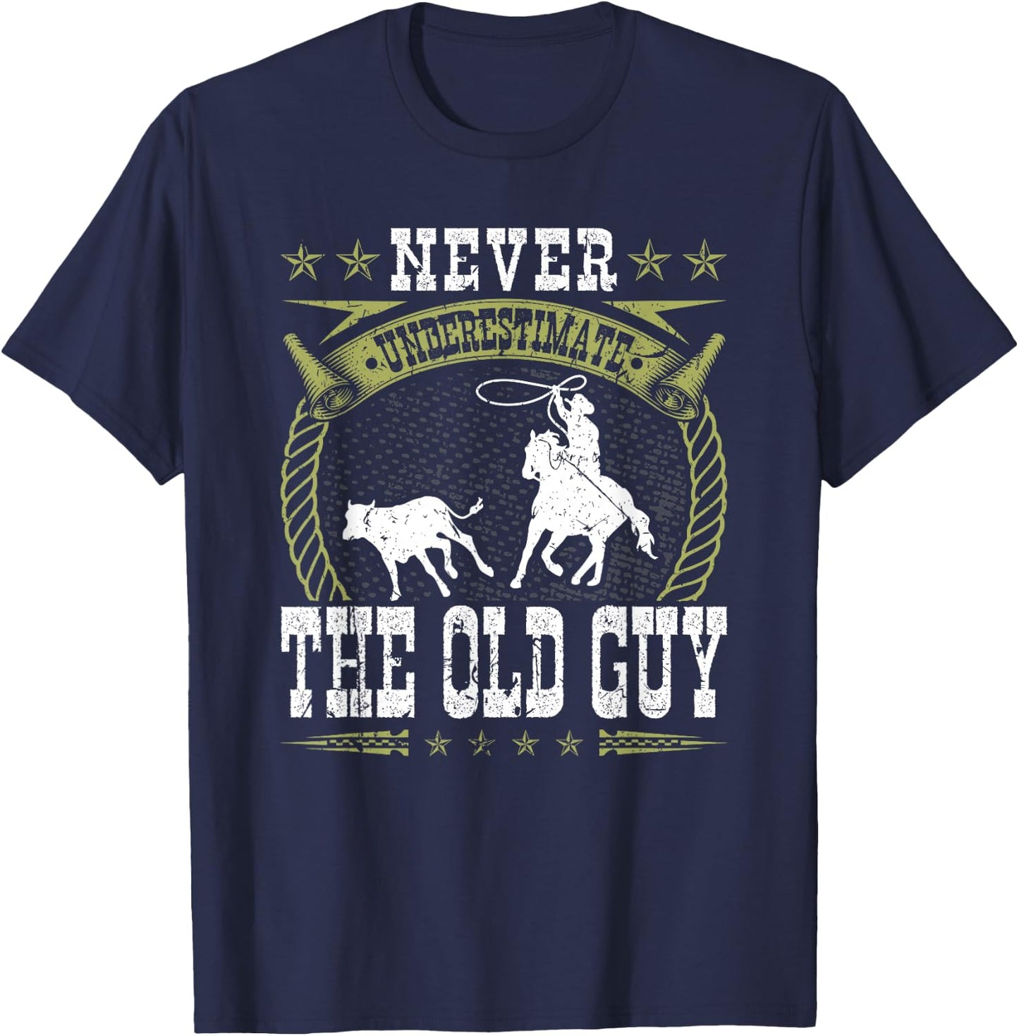 Breakaway Roping Old Guy Cowboy Rodeo Men Calf Roping T-Shirt - T-Shirt | Navy